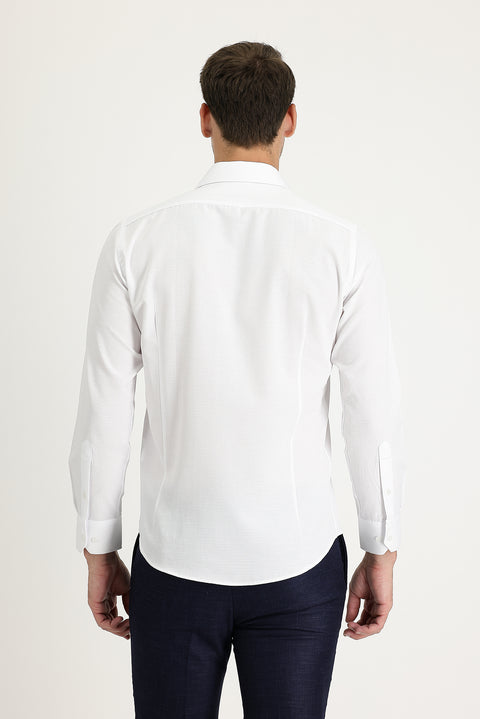 Beyaz Uzun Kol Slim Fit Dar Kesim Klasik Desenli Pamuklu Kolay Ütülenebilir Gömlek