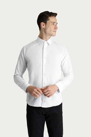  Beyaz Uzun Kol Slim Fit Dar Kesim Desenli Klasik Pamuklu Kolay Ütülenebilir Gömlek
