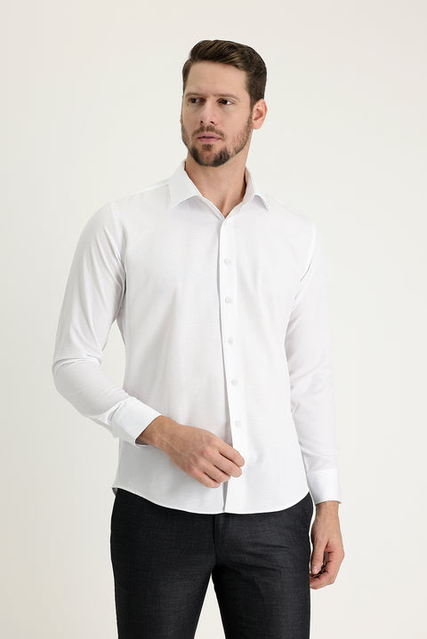 Beyaz Uzun Kol Slim Fit Dar Kesim Klasik Desenli Pamuklu Kolay Ütülenebilir Gömlek