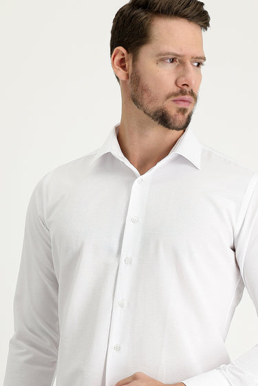  Beyaz Uzun Kol Slim Fit Dar Kesim Klasik Desenli Pamuklu Kolay Ütülenebilir Gömlek