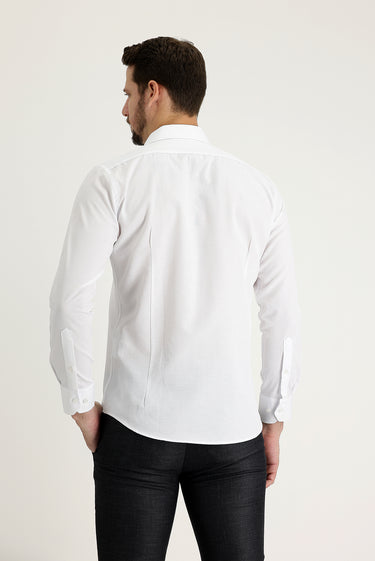  Beyaz Uzun Kol Slim Fit Dar Kesim Klasik Desenli Pamuklu Kolay Ütülenebilir Gömlek