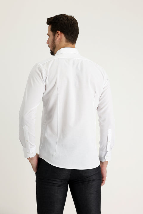 Beyaz Uzun Kol Slim Fit Dar Kesim Klasik Desenli Pamuklu Kolay Ütülenebilir Gömlek