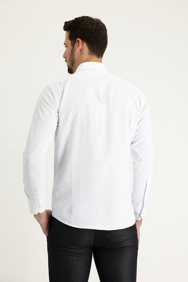  Beyaz Uzun Kol Slim Fit Dar Kesim Klasik Desenli Pamuklu Kolay Ütülenebilir Gömlek