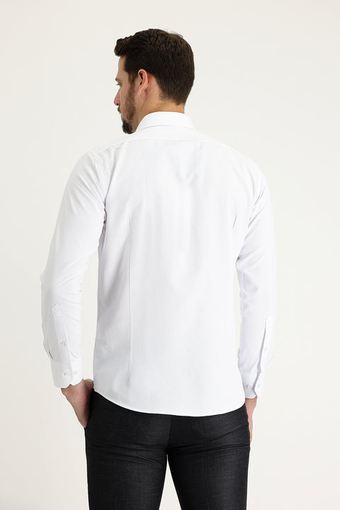 Beyaz Uzun Kol Slim Fit Dar Kesim Klasik Desenli Pamuklu Kolay Ütülenebilir Gömlek