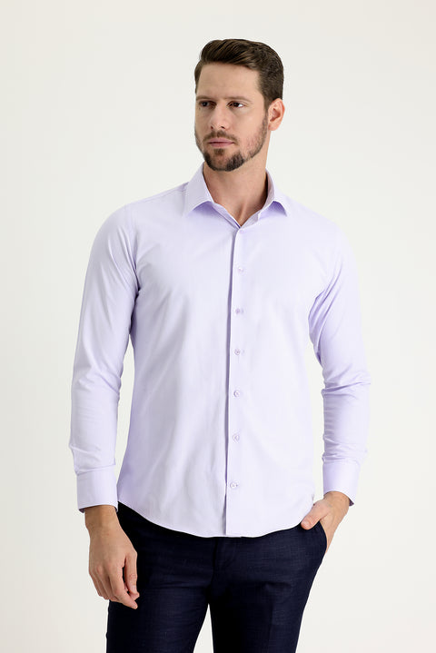 Lilac Long Sleeve Slim Fit Narrow Cut Classic Patterned Cotton Easy Iron Shirt