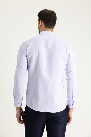 Lila Uzun Kol Slim Fit Dar Kesim Klasik Desenli Pamuklu Kolay Ütülenebilir Gömlek
