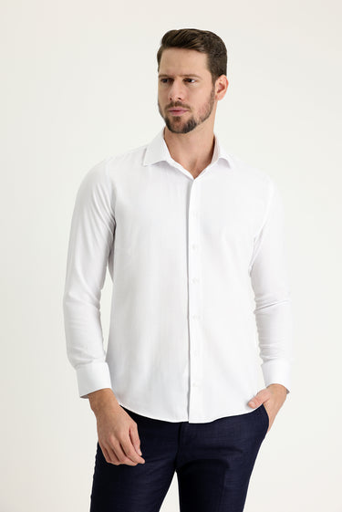 Beyaz Uzun Kol Slim Fit Dar Kesim Pamuklu Kolay Ütülenebilir Gömlek