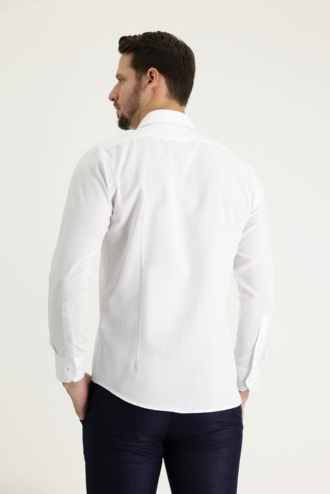 Beyaz Uzun Kol Slim Fit Dar Kesim Pamuklu Kolay Ütülenebilir Gömlek