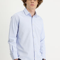 Gök Mavisi Uzun Kol Slim Fit Dar Kesim Klasik Desenli Pamuklu Kolay Ütülenebilir Gömlek