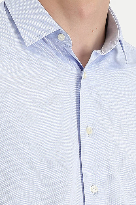 Gök Mavisi Uzun Kol Slim Fit Dar Kesim Klasik Desenli Pamuklu Kolay Ütülenebilir Gömlek