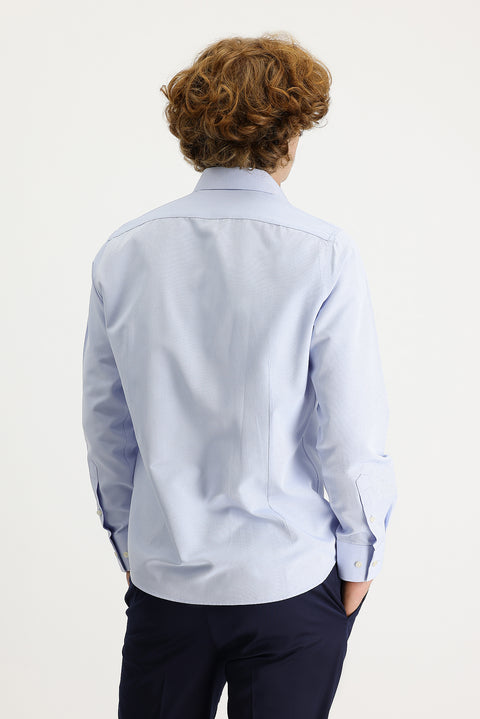 Gök Mavisi Uzun Kol Slim Fit Dar Kesim Klasik Desenli Pamuklu Kolay Ütülenebilir Gömlek