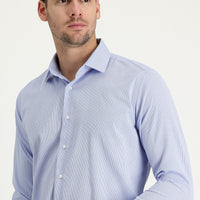 Uçuk Mavi Uzun Kol Slim Fit Dar Kesim Klasik Desenli Pamuklu Kolay Ütülenebilir Gömlek