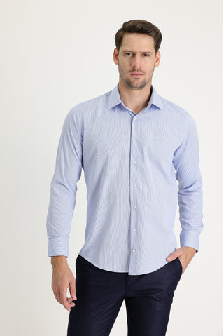  Uçuk Mavi Uzun Kol Slim Fit Dar Kesim Klasik Desenli Pamuklu Kolay Ütülenebilir Gömlek