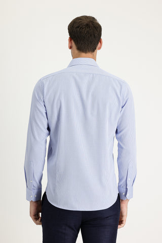  Uçuk Mavi Uzun Kol Slim Fit Dar Kesim Klasik Desenli Pamuklu Kolay Ütülenebilir Gömlek