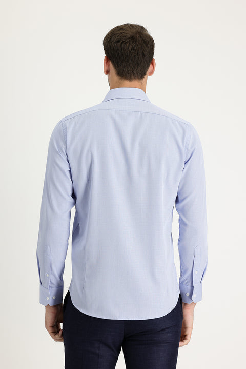 Uçuk Mavi Uzun Kol Slim Fit Dar Kesim Klasik Desenli Pamuklu Kolay Ütülenebilir Gömlek