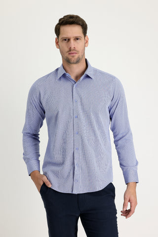  Koyu Mavi  Uzun Kol Slim Fit Dar Kesim Klasik Desenli Pamuklu Kolay Ütülenebilir Gömlek