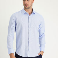 Uçuk Mavi Uzun Kol Slim Fit Dar Kesim Klasik Desenli Pamuklu Kolay Ütülenebilir Gömlek