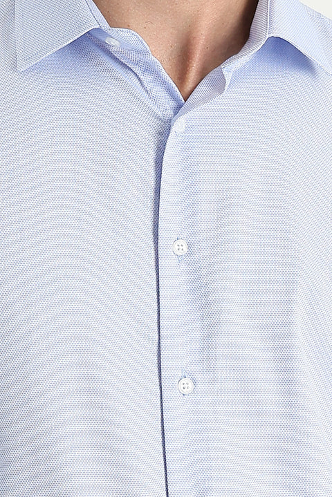 Uçuk Mavi Uzun Kol Slim Fit Dar Kesim Klasik Desenli Pamuklu Kolay Ütülenebilir Gömlek
