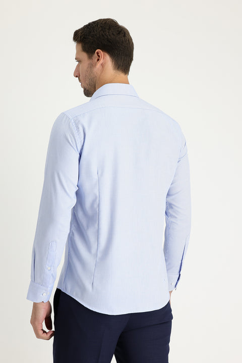 Uçuk Mavi Uzun Kol Slim Fit Dar Kesim Klasik Desenli Pamuklu Kolay Ütülenebilir Gömlek