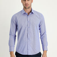 Koyu Mavi  Uzun Kol Slim Fit Dar Kesim Klasik Desenli Pamuklu Kolay Ütülenebilir Gömlek