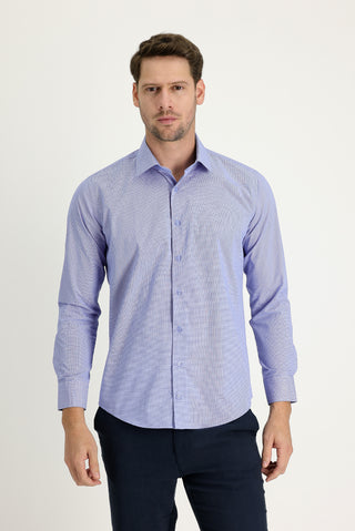  Koyu Mavi  Uzun Kol Slim Fit Dar Kesim Klasik Desenli Pamuklu Kolay Ütülenebilir Gömlek