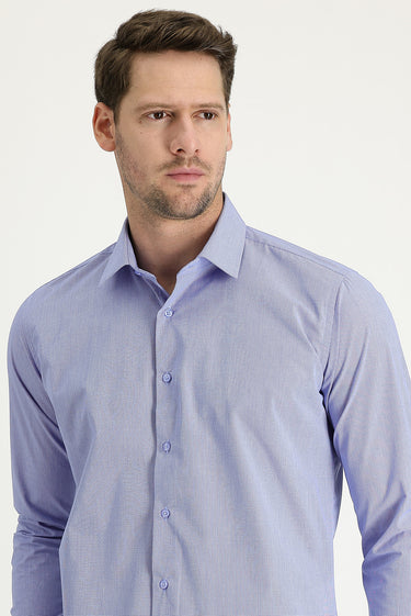  Koyu Mavi  Uzun Kol Slim Fit Dar Kesim Klasik Desenli Pamuklu Kolay Ütülenebilir Gömlek