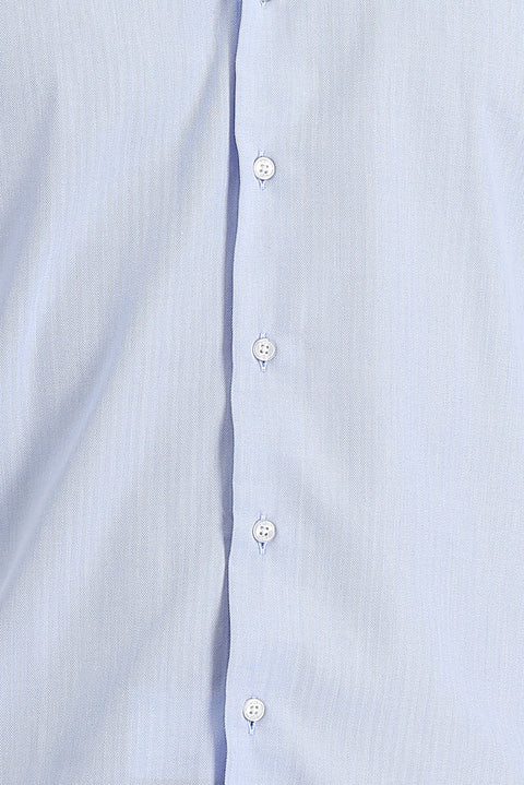 Açık Mavi Uzun Kol Slim Fit Dar Kesim Klasik Desenli Pamuklu Kolay Ütülenebilir Gömlek