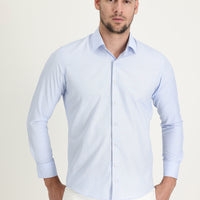 Uçuk Mavi Uzun Kol Slim Fit Dar Kesim Desenli Oxford Pamuklu Kolay Ütülenebilir Gömlek