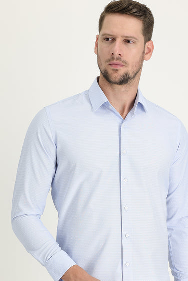  Uçuk Mavi Uzun Kol Slim Fit Dar Kesim Desenli Oxford Pamuklu Kolay Ütülenebilir Gömlek