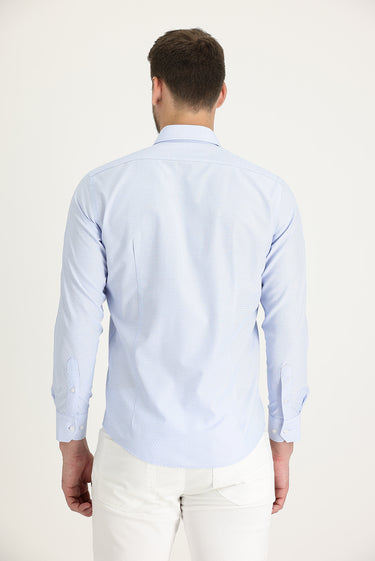  Uçuk Mavi Uzun Kol Slim Fit Dar Kesim Desenli Oxford Pamuklu Kolay Ütülenebilir Gömlek
