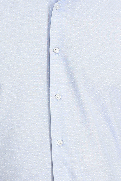 Uçuk Mavi Uzun Kol Slim Fit Dar Kesim Desenli Oxford Pamuklu Kolay Ütülenebilir Gömlek