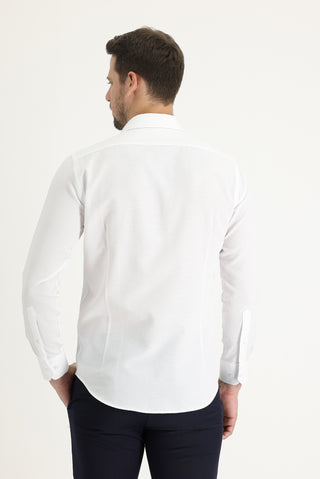  Beyaz Uzun Kol Slim Fit Dar Kesim Klasik Desenli Pamuklu Kolay Ütülenebilir Gömlek