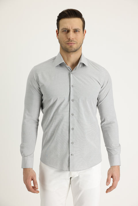 Titanyum Gri Uzun Kol Slim Fit Dar Kesim Klasik Desenli Pamuklu Kolay Ütülenebilir Gömlek