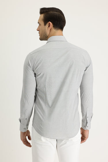 Titanyum Gri Uzun Kol Slim Fit Dar Kesim Klasik Desenli Pamuklu Kolay Ütülenebilir Gömlek