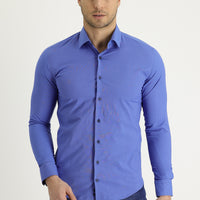 Koyu Lacivert Uzun Kol Slim Fit Dar Kesim Klasik Desenli Pamuklu Kolay Ütülenebilir Gömlek