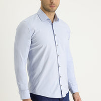Açık Mavi Uzun Kol Slim Fit Dar Kesim Klasik Desenli Pamuklu Kolay Ütülenebilir Gömlek