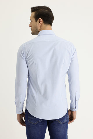 Açık Mavi Uzun Kol Slim Fit Dar Kesim Klasik Desenli Pamuklu Kolay Ütülenebilir Gömlek