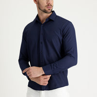 Koyu Lacivert Uzun Kol Slim Fit Dar Kesim Klasik Desenli Pamuklu Kolay Ütülenebilir Gömlek