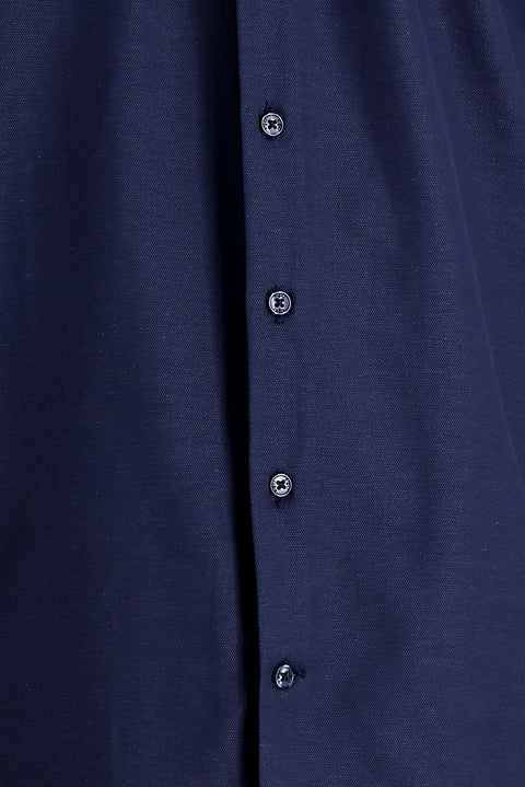 Koyu Lacivert Uzun Kol Slim Fit Dar Kesim Klasik Desenli Pamuklu Kolay Ütülenebilir Gömlek