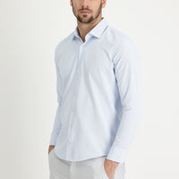 Uçuk Mavi Uzun Kol Slim Fit Dar Kesim Klasik Desenli Pamuklu Kolay Ütülenebilir Gömlek