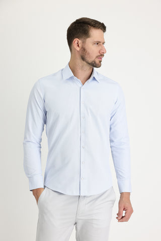  Uçuk Mavi Uzun Kol Slim Fit Dar Kesim Klasik Desenli Pamuklu Kolay Ütülenebilir Gömlek