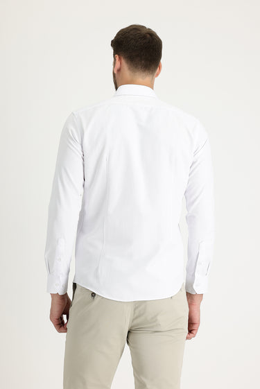 Beyaz Uzun Kol Slim Fit Dar Kesim Klasik Desenli Pamuklu Kolay Ütülenebilir Gömlek