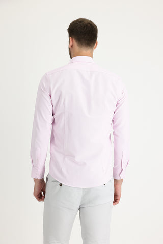  Pembe Uzun Kol Slim Fit Dar Kesim Klasik Desenli Pamuklu Kolay Ütülenebilir Gömlek