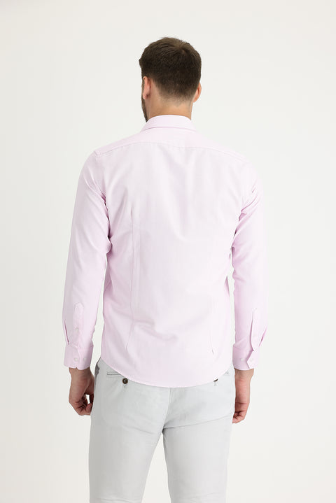 Pembe Uzun Kol Slim Fit Dar Kesim Klasik Desenli Pamuklu Kolay Ütülenebilir Gömlek