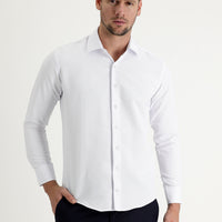 Beyaz Uzun Kol Slim Fit Dar Kesim Klasik Desenli Pamuklu Kolay Ütülenebilir Gömlek