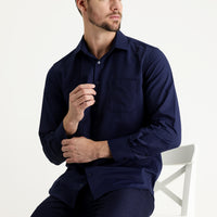 Orta Lacivert Uzun Kol Klasik Desenli Pamuklu Gömlek