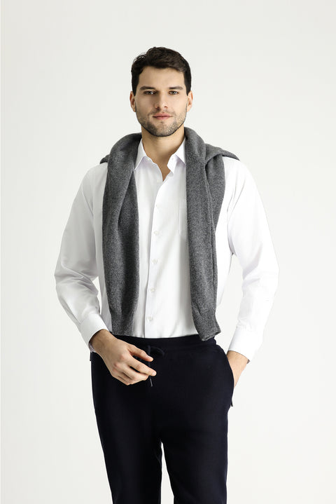 Beyaz Uzun Kol Klasik Desenli Pamuklu Gömlek