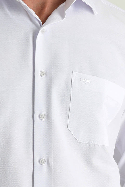 Beyaz Uzun Kol Klasik Desenli Pamuklu Gömlek