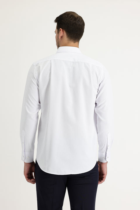 White Long-Sleeve Classic Patterned Cotton Easy-Iron Shirt