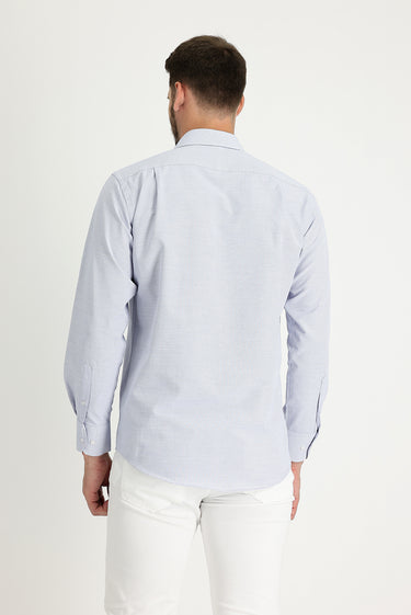 Orta Gri Uzun Kol Klasik Desenli Pamuklu Kolay Ütülenebilir Gömlek